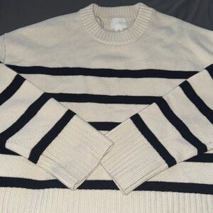 H&M Cream and Black Striped Crewneck Sweater